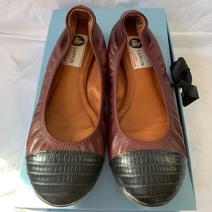 LANVIN Textured Cap-Toe Ballet Flats Burgundy 38